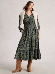 White Stuff Green Jonie Shirred Dress - Image 1 of 6