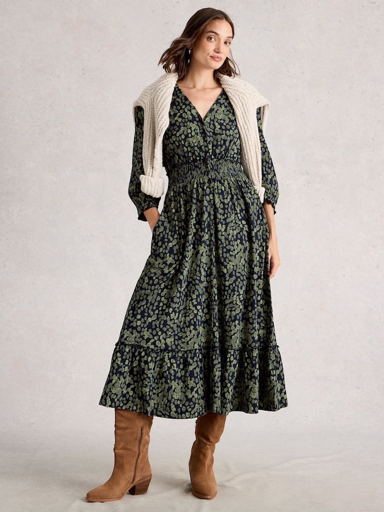 White Stuff Green Jonie Shirred Dress - Image 1 of 6