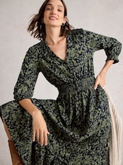White Stuff Green Jonie Shirred Dress - Image 3 of 6