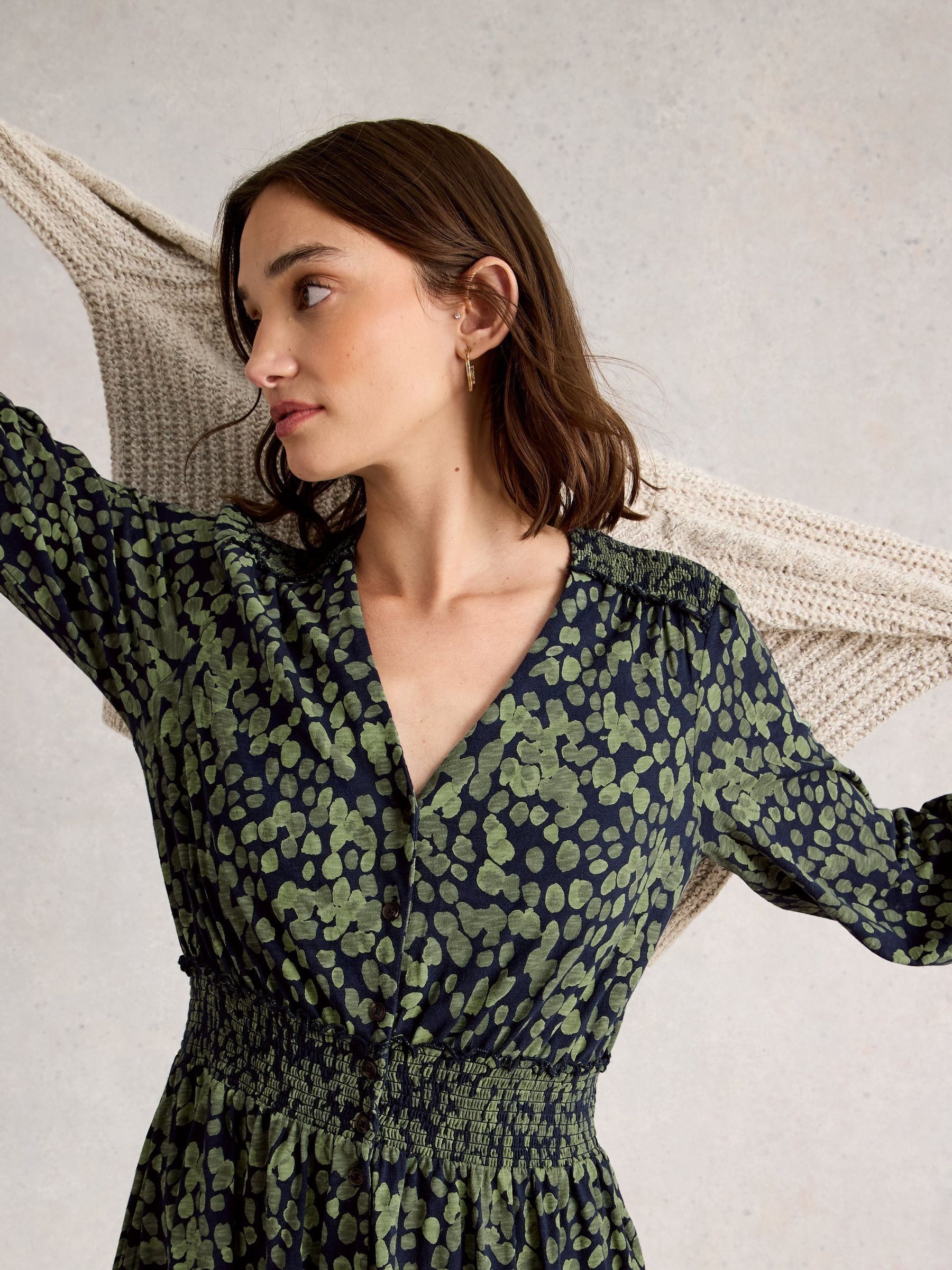 Buy White Stuff Green Jonie Shirred Dress from Next Luxembourg
