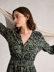 White Stuff Green Jonie Shirred Dress - Image 4 of 6