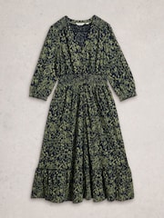 White Stuff Green Jonie Shirred Dress - Image 5 of 6