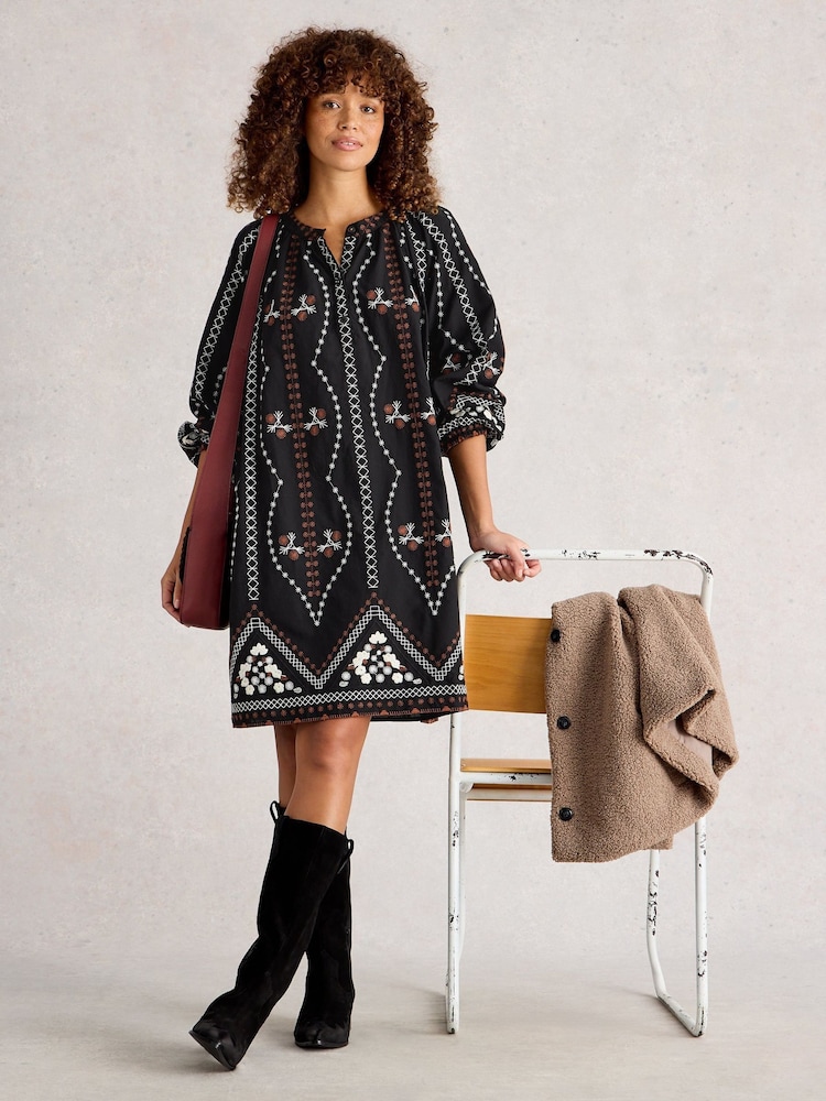 White Stuff Black Aurora Embroidered Dress - Image 1 of 6