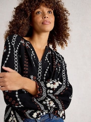 White Stuff Black Aurora Embroidered Top - Image 3 of 6