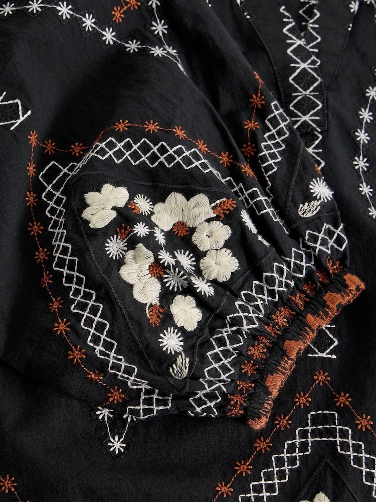 White Stuff Black Aurora Embroidered Top - Image 6 of 6