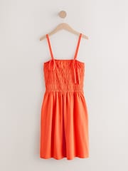 Orange Square Neck Shirred Strappy Mini Dress - Image 1 of 3