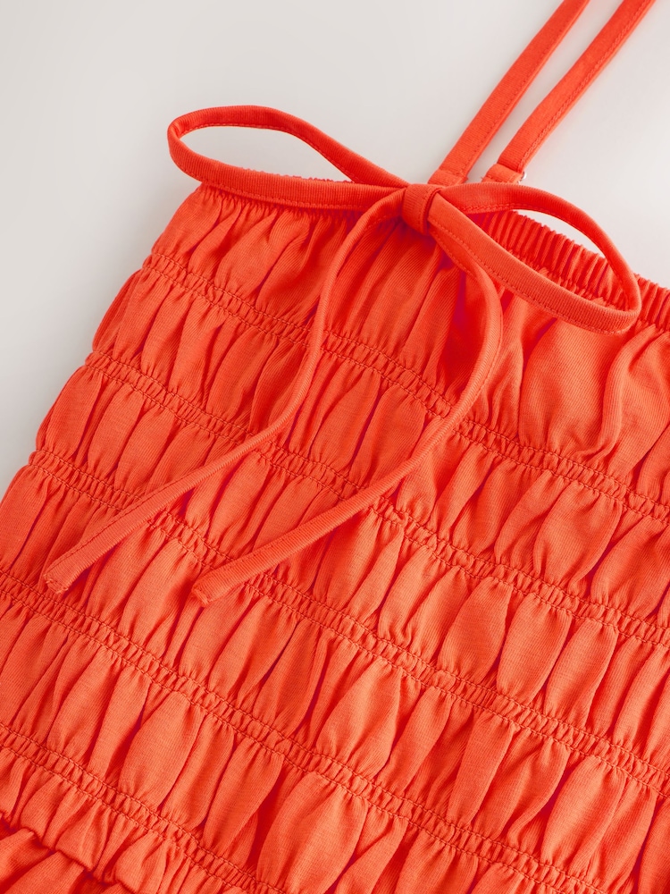 Orange Square Neck Shirred Strappy Mini Dress - Image 3 of 3