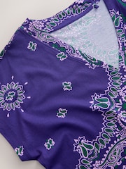 Purple Bandana Print Cotton Cap Sleeve V-Neck Mini Dress - Image 7 of 7