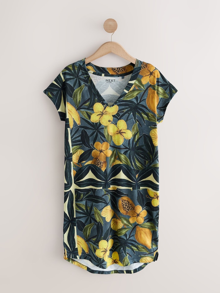 Floral Print Cotton Cap Sleeve V-Neck Mini Dress - Image 1 of 3