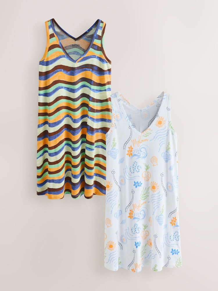 プリント入り - Sleeveless V-Neck Slouch Dresses 2 Pack - 画像 1 / 9
