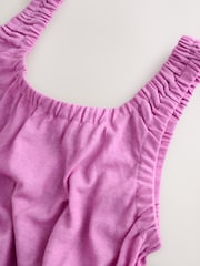 סגול - שמלת מיני במראה משופשף עם צווארון עגול עמוק - תמונה 7 מתוך 9