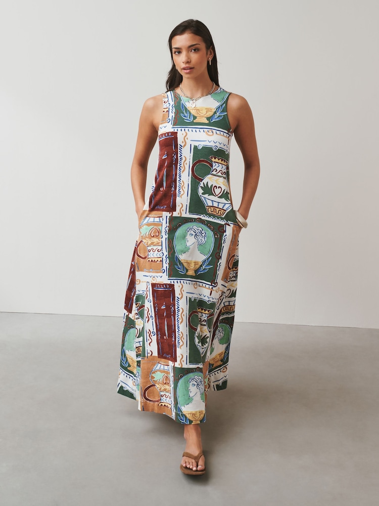 Orange/Graphic Scoop Back Jersey Maxi Dress - Image 1 of 5