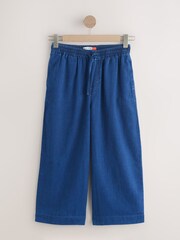 Dark Blue Pull on Lightweight Denim Wide Leg Crop Jeans - Image 1 of 6
