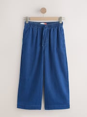 Dark Blue Pull on Lightweight Denim Wide Leg Crop Jeans - Image 7 of 11
