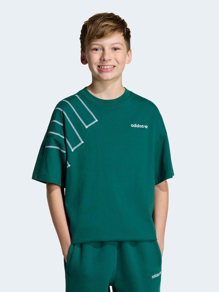 adidas Originals Green Blocked Logo Oversized T-Shirt - Image 1 of 6