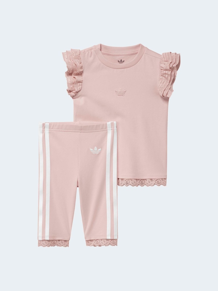 adidas Originals Pink Frill T-Shirt and Cycling Leggings Infant Set - Image 2 of 8 adidas Originals Pink Frill T-Shirt and Cycling Leggings Infant Set - Image 2 of 8