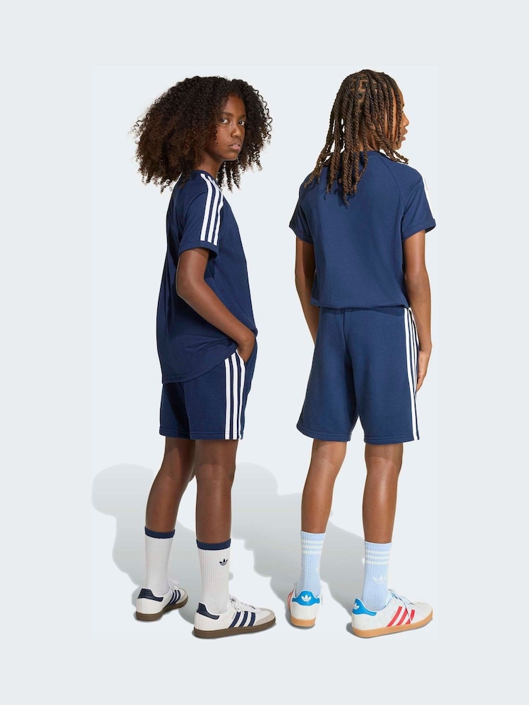 adidas Originals Blue 3 Stripes Shorts - Image 2 of 6
