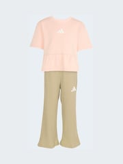 adidas Pink Peplum T-Shirt and Wide Rib Jogger Little Kids Set - Image 6 of 8