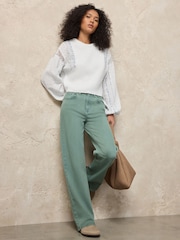 أخضر فاتح - بنطال جينز قابل للتمدد ذو رجل واسعة بخصر مرتفع - صورة 1 من 5