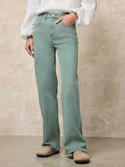 أخضر فاتح - بنطال جينز قابل للتمدد ذو رجل واسعة بخصر مرتفع - صورة 2 من 5