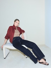 ブルー - ハイライズ ストレッチ ワイドレッグ ジーンズ - 画像 2 / 9