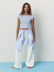 self. Ecru Relaxed Bootcut Jeans - Image 1 of 9