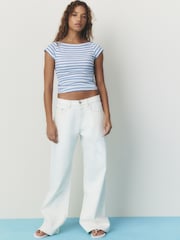 self. Ecru Relaxed Bootcut Jeans - Image 2 of 9