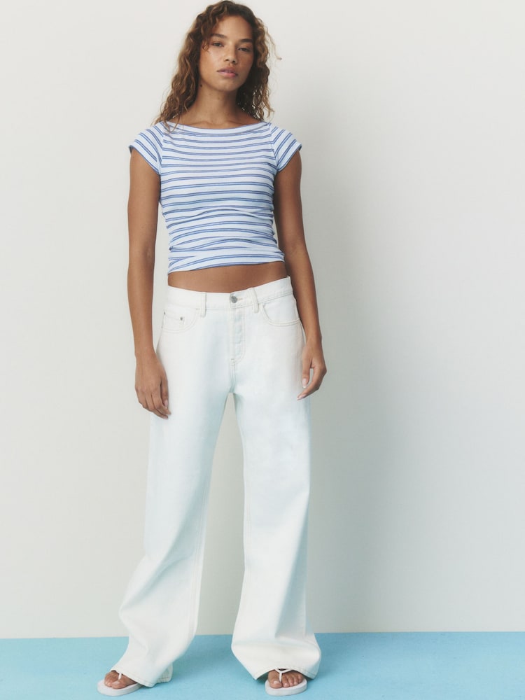 self. Ecru Relaxed Bootcut Jeans - Image 2 of 9 self. Ecru Relaxed Bootcut Jeans - Image 2 of 9