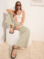 Friends Like These Green/Ecru Striped Tie Waist Palazzo Wide Leg Trousers - Image 4 of 5
