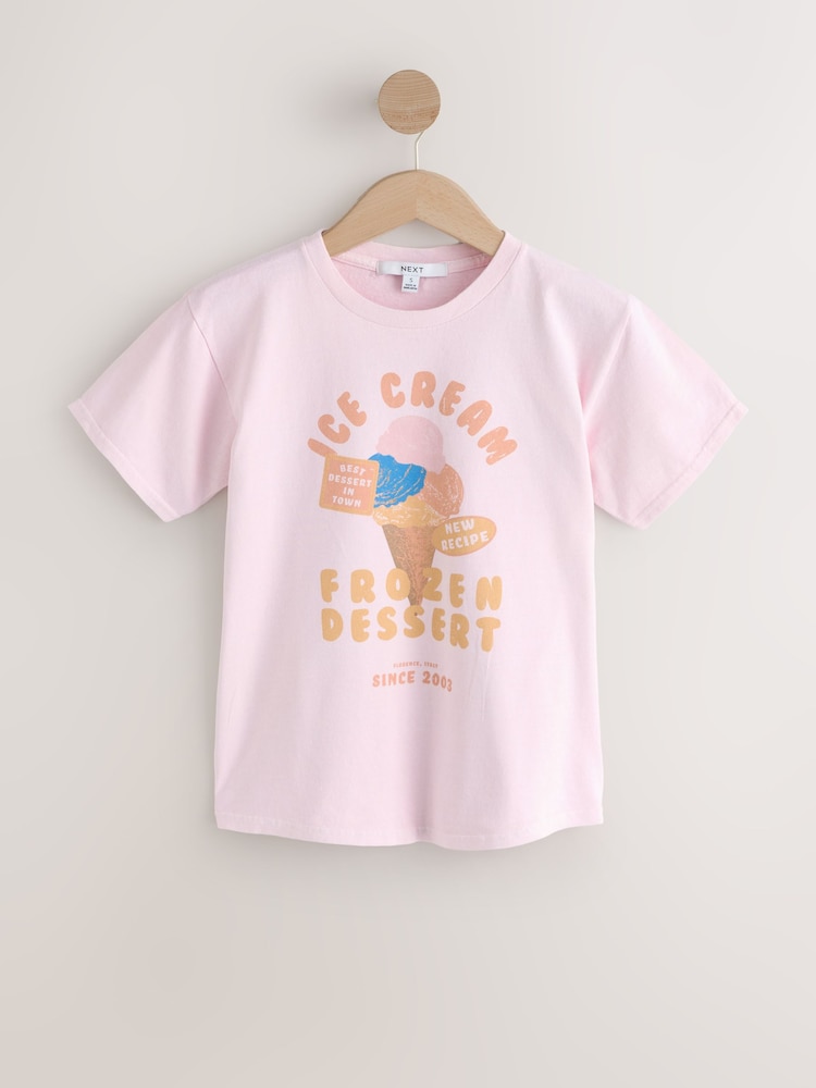 Pink Graphic Washed Crew Neck Slimline T-Shirt - Image 1 of 3