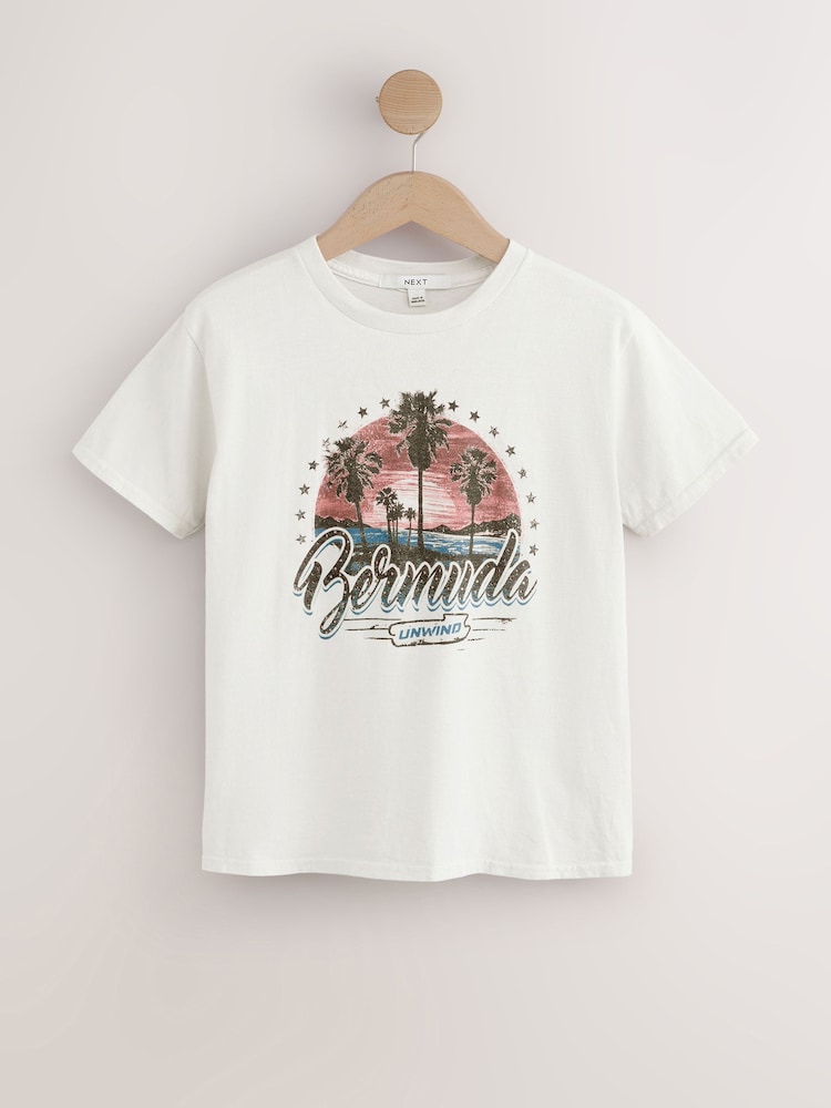 White Graphic Washed Crew Neck Slimline T-Shirt - Image 1 of 3