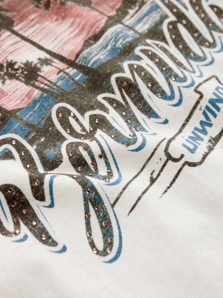 White Graphic Washed Crew Neck Slimline T-Shirt - Image 2 of 3