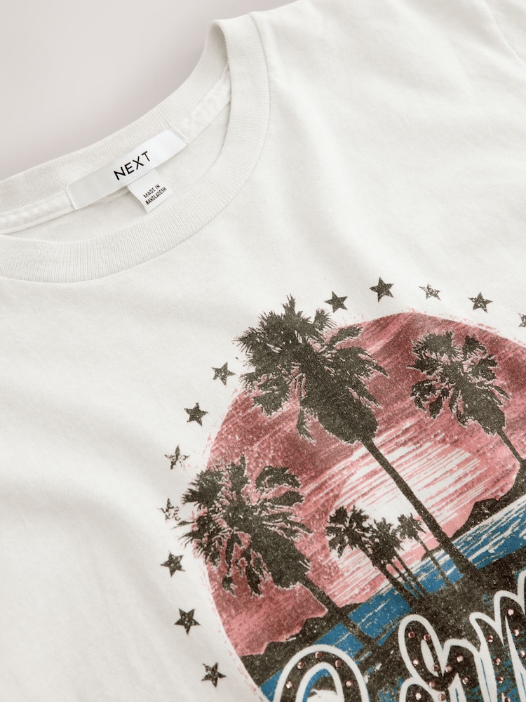 White Graphic Washed Crew Neck Slimline T-Shirt - Image 3 of 3