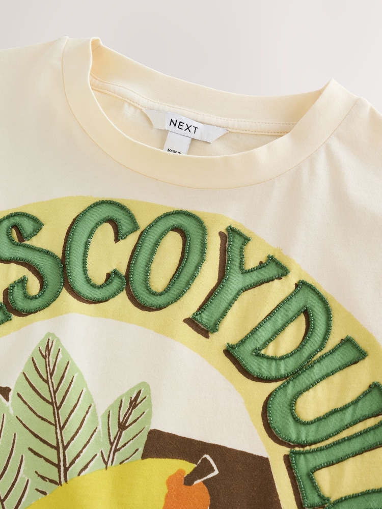 Ecru Graphic Short Sleeve Crew Neck beaded T-Shirt - Image 7 of 7