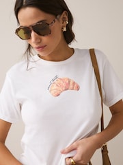 화이트 - 크루아상 그래픽 반소매 티셔츠 - 7의 이미지 4