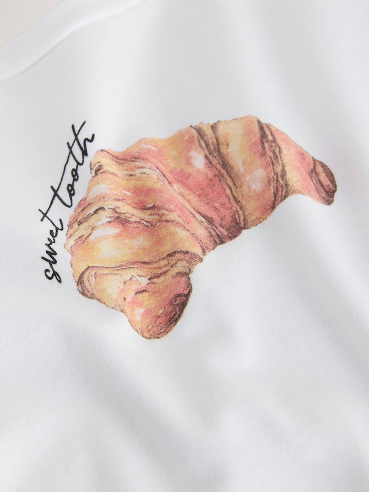 화이트 - 크루아상 그래픽 반소매 티셔츠 - 7의 이미지 7