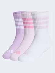 adidas Purple Kids 3-Stripe Crew Socks 3 Pack - Image 1 of 4
