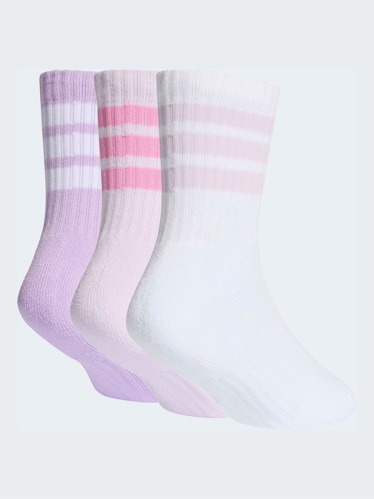adidas Purple Kids 3-Stripe Crew Socks 3 Pack - Image 2 of 4