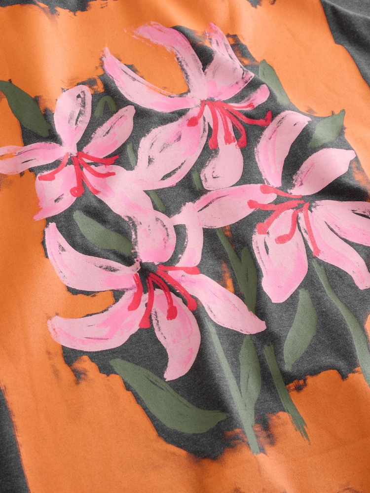 Charcoal Grey Graphic Floral Short Sleeve Crew Neck T-Shirt - Image 4 of 4