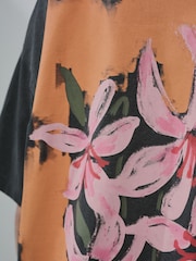 Charcoal Grey Graphic Floral Short Sleeve Crew Neck T-Shirt - Image 5 of 9