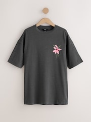 Charcoal Grey Graphic Floral Short Sleeve Crew Neck T-Shirt - Image 6 of 9