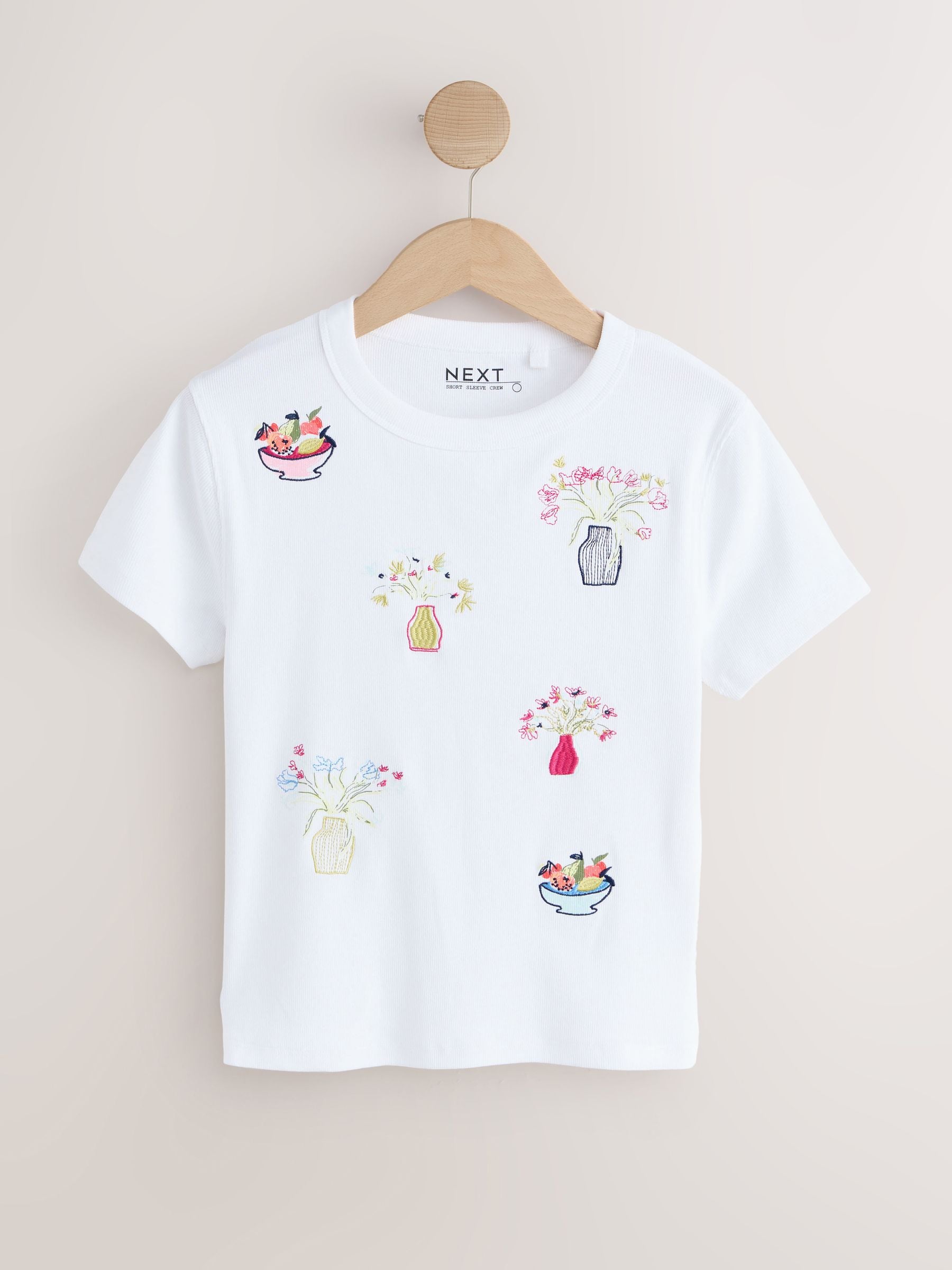 Buy White Graphic Embroidered Ribbed Crew Neck T-Shirt from Next USA