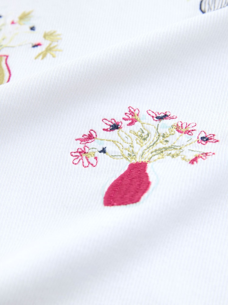 White Graphic Embroidered Ribbed Crew Neck T-Shirt - Image 8 of 8