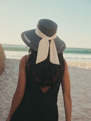 Navy Blue Straw Look Dropped Brim Hat - Image 1 of 7