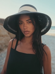 Navy Blue Straw Look Dropped Brim Hat - Image 2 of 7