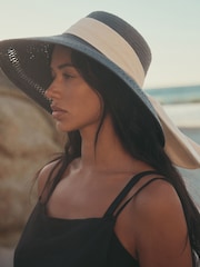 Navy Blue Straw Look Dropped Brim Hat - Image 3 of 7