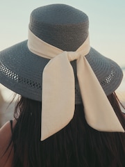 Navy Blue Straw Look Dropped Brim Hat - Image 4 of 7