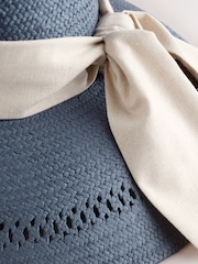 Navy Blue Straw Look Dropped Brim Hat - Image 6 of 7