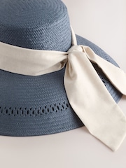 Navy Blue Straw Look Dropped Brim Hat - Image 7 of 7
