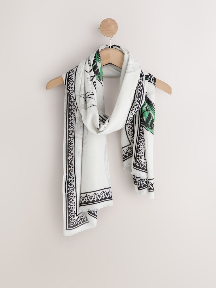 White Floral Script - Eșarfă subțire - Imaginea 1 din 4